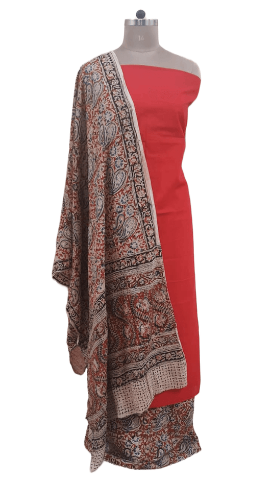 Red Kalamkari Salwar Kameez Dress Material - Ethnic's By Anvi Creations