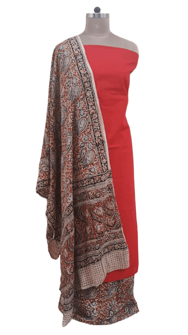 Red Kalamkari Salwar Kameez Dress Material