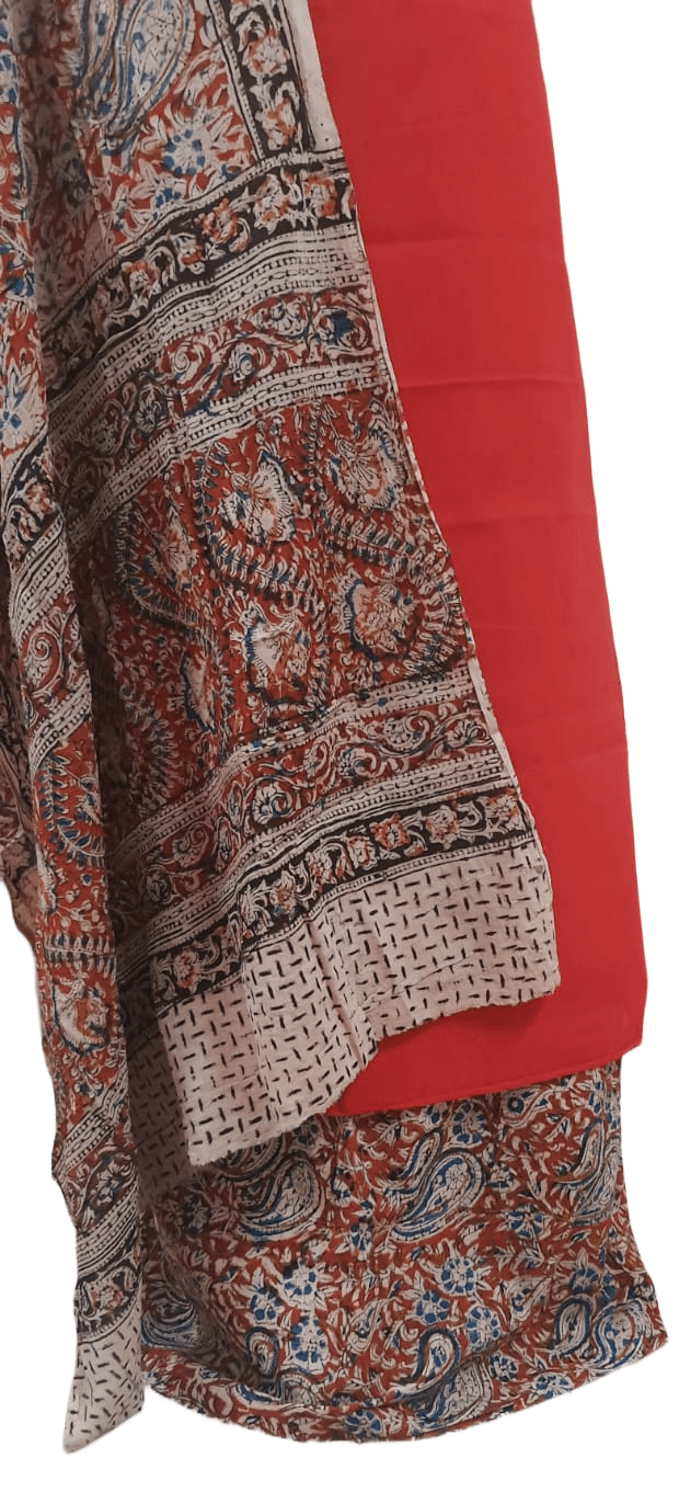Red Kalamkari Salwar Kameez Dress Material - Ethnic's By Anvi Creations