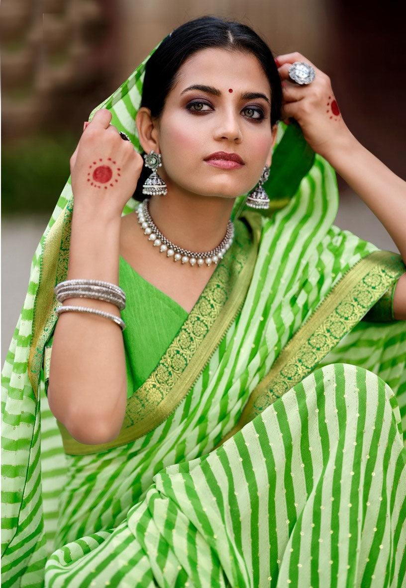 Green Lehariya Georgette Printed Saree SAD10 - Ethnic's By Anvi Creations