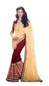 Designer Cream Maroon Georgette Exclusive Blouse Fabric Saree SC10607-Anvi Creations-Designer Saree