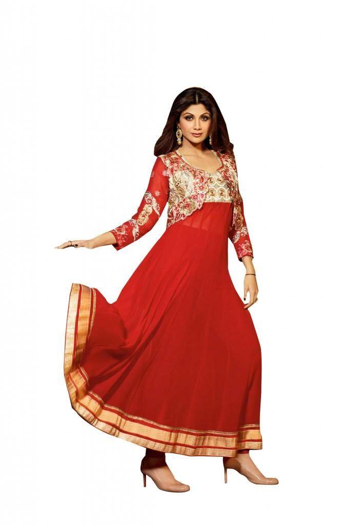 Shilpa Shetty Exclusive Red Anarkali SC6007-Anvi Creations-Salwar Kameez