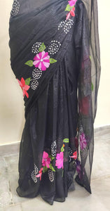 Designer Embroidered Black Shimmer Chiffon Saree SH01 - Ethnic's By Anvi Creations