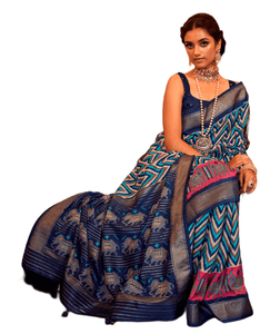 Designer Blue Patola Silk Saree T1102 - Ethnic's By Anvi Creations