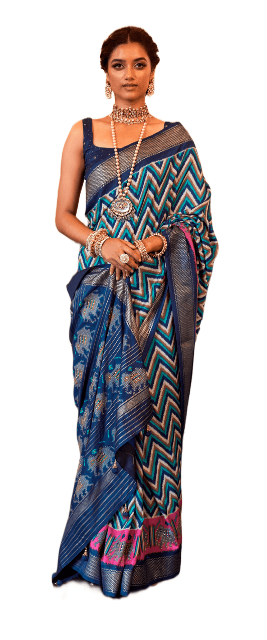 Designer Blue Patola Silk Saree T1102 - Ethnic's By Anvi Creations