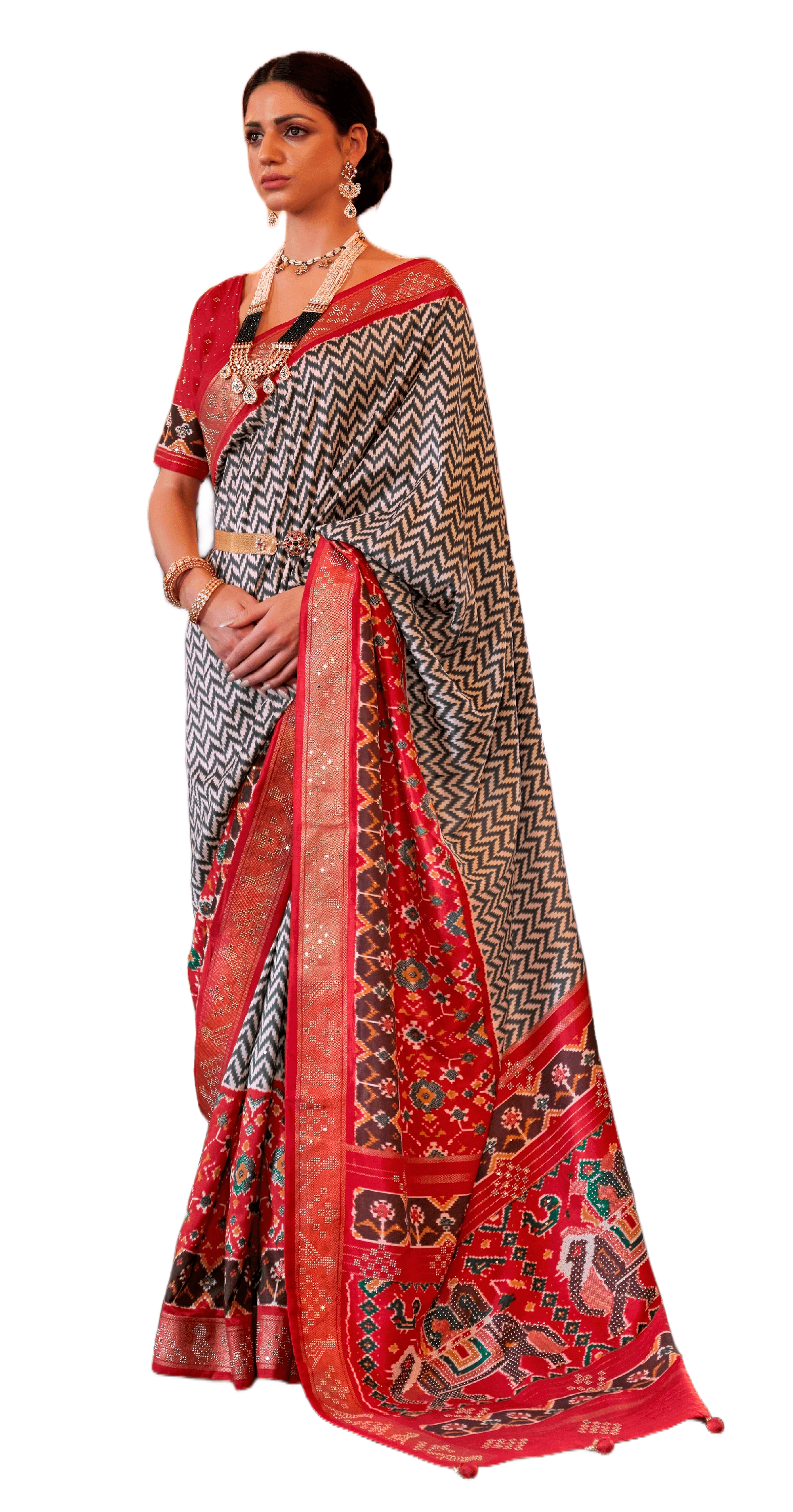 Designer Black Red Patola Silk Saree T1104 - Ethnic's By Anvi Creations