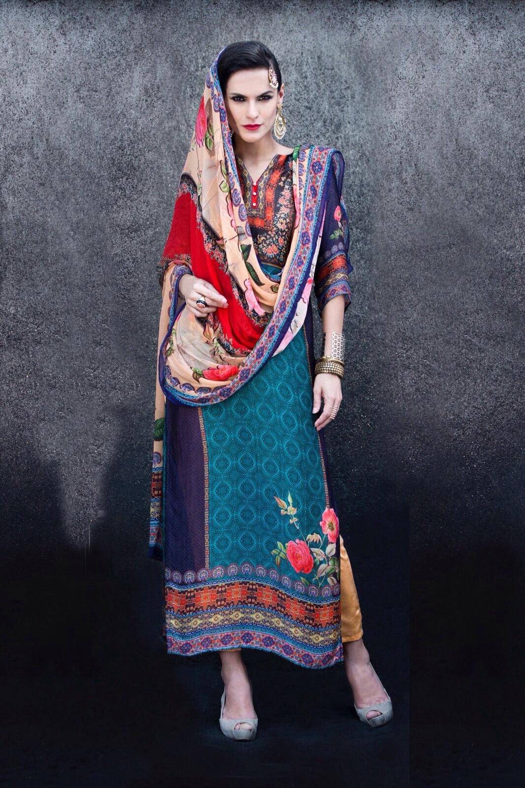 Designer Digital Printed Twill Cotton Kurta Dupatta Fabric Set V603 - Ethnic's By Anvi Creations