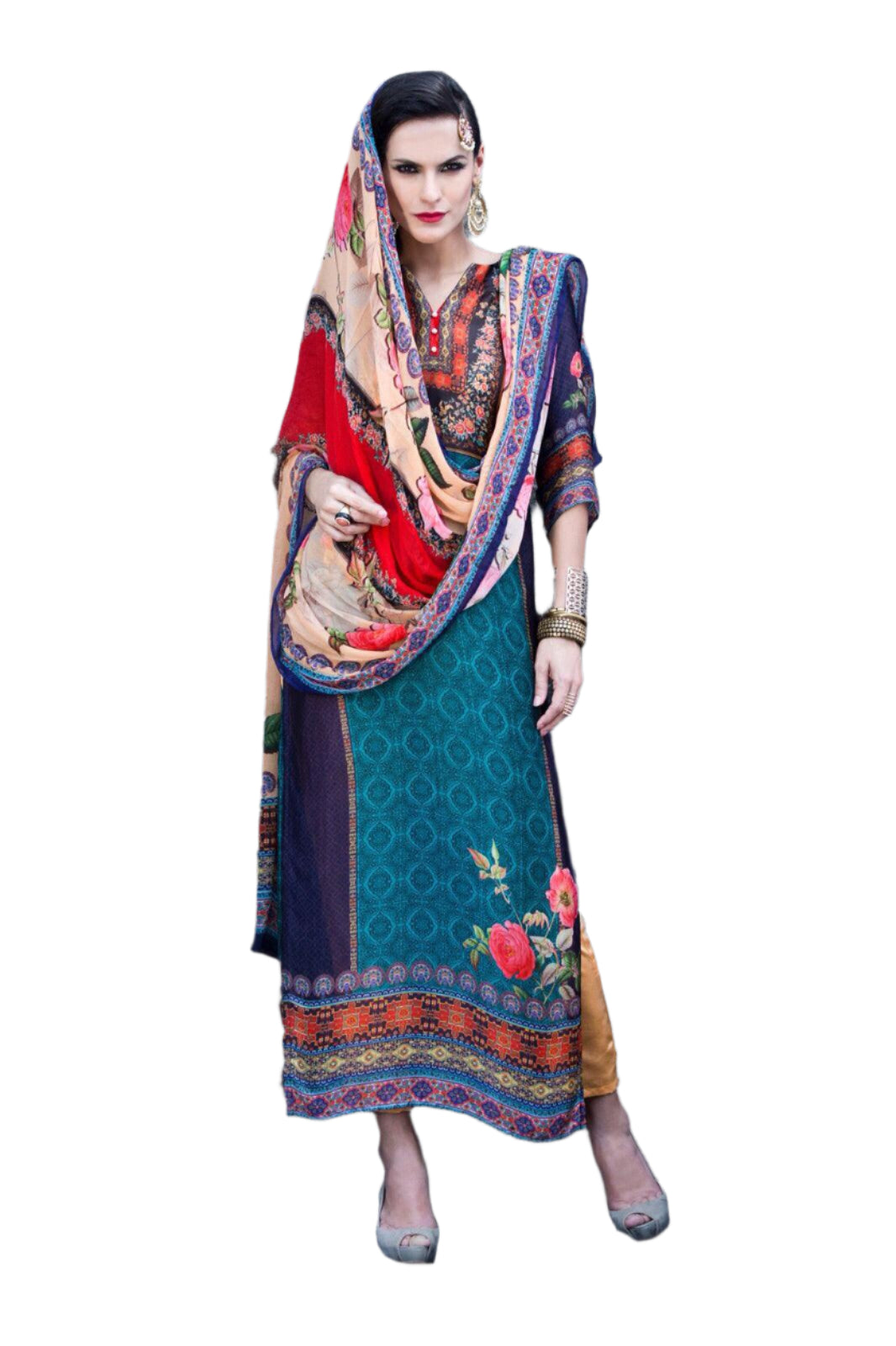Designer Digital Printed Twill Cotton Kurta Dupatta Fabric Set V603 - Ethnic's By Anvi Creations
