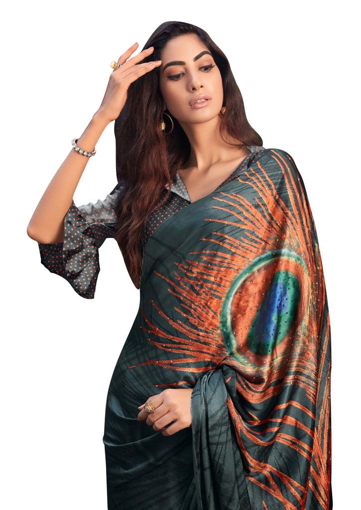 Buy CHRONAX Bhagalpuri Saree With Blouse Piece (MOR PANKH) at Amazon.in