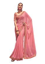 Load image into Gallery viewer, Pink Lehariya Printed Saree with Embroidered Blouse VH27 - Ethnic&#39;s By Anvi Creations
