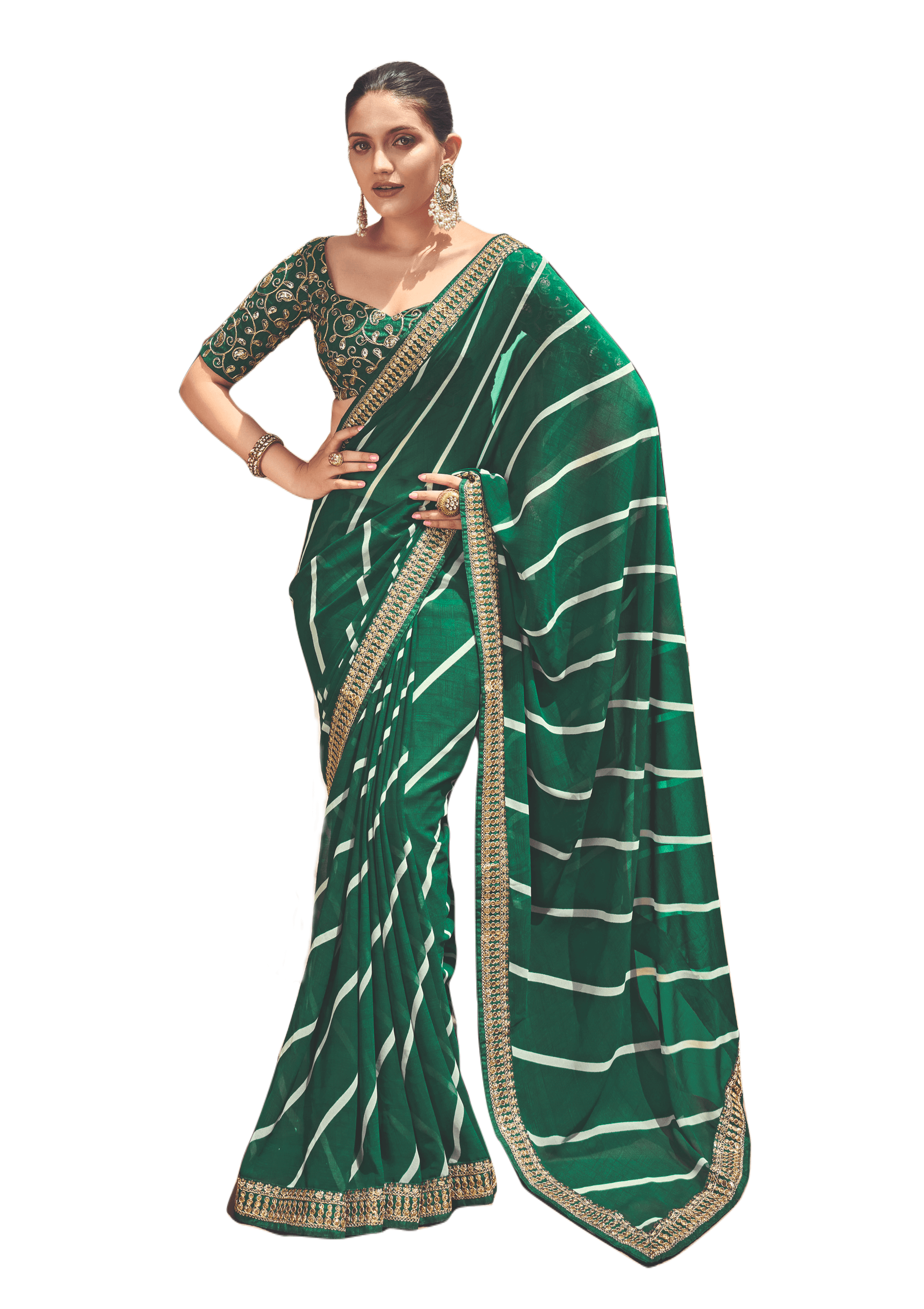 Green Lehariya Printed Saree with Embroidered Blouse VH28 - Ethnic's By Anvi Creations