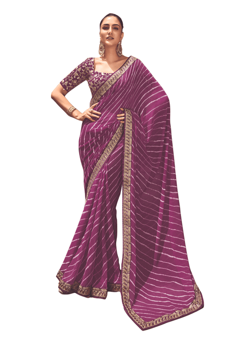 Purple Lehariya Printed Saree with Embroidered Blouse VH35 - Ethnic's By Anvi Creations