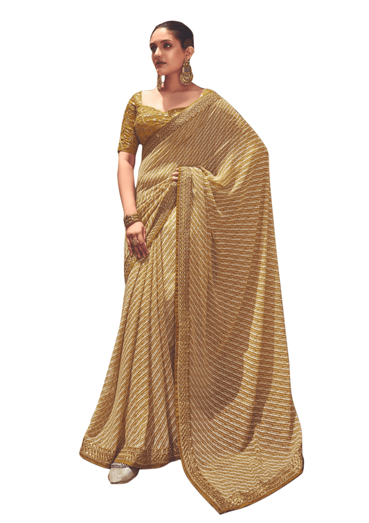 Beige Lehariya Printed Saree with Embroidered Blouse VH36 - Ethnic's By Anvi Creations