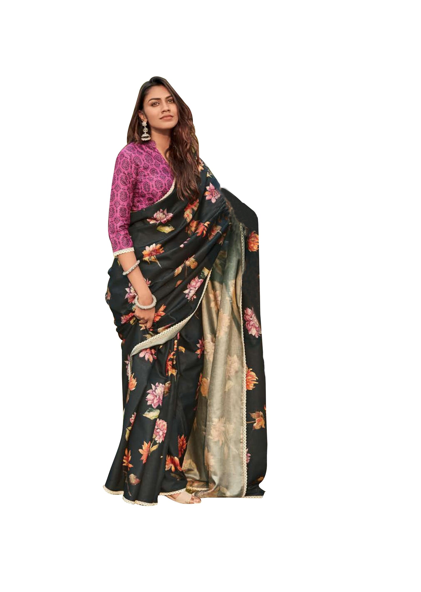 Designer Black Manipuri Silk Printed Saree VM01-Anvi Creations-Manipuri Silk saree,Printed Silk Saree