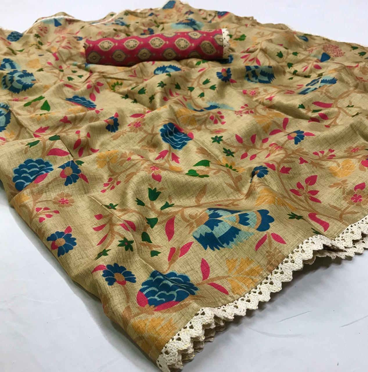 Designer Beige Manipuri Silk Printed Saree VM02-Anvi Creations-Manipuri Silk saree,Printed Silk Saree