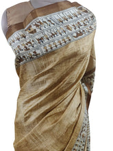 Load image into Gallery viewer, Light Brown worli Print Dupion Silk Saree with Blouse Fabric VAS03-Anvi Creations-Brasso Saree