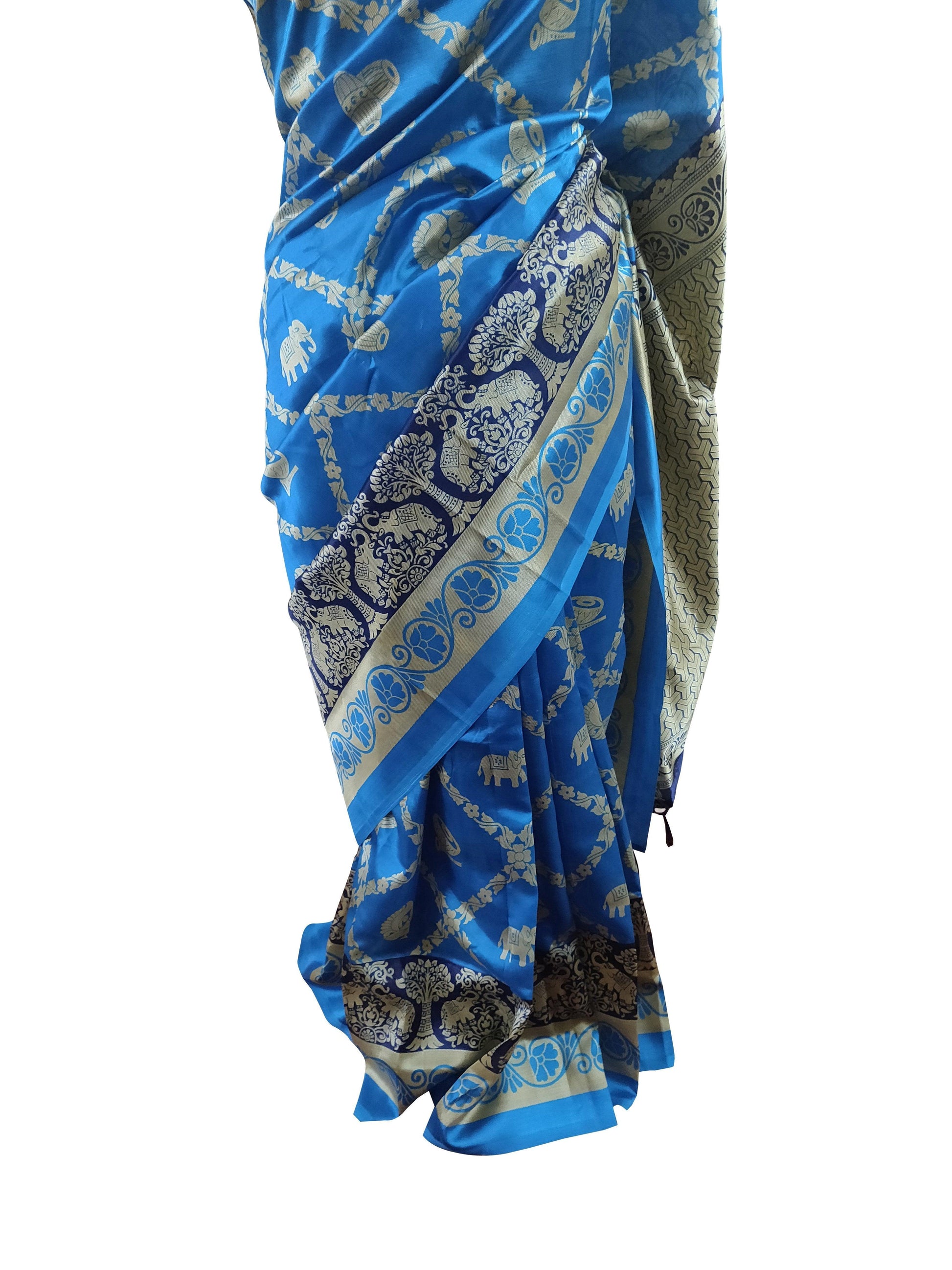 Blue Printed Dupion Silk Saree with Blouse Fabric VAS04-Anvi Creations-Brasso Saree
