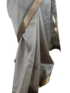 Cream Printed Dupion Silk Saree with Blouse Fabric VAS08-Anvi Creations-Brasso Saree