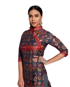 Designer Blue Cotton Printed Daily Wear Kurti Kurta Size L 40 VD701 - Ethnic's By Anvi Creations