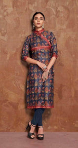 Designer Blue Cotton Printed Daily Wear Kurti Kurta Size L 40 VD701 - Ethnic's By Anvi Creations