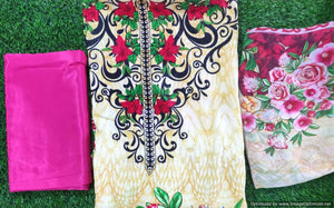 Cream Velvet Printed Dress Material V103-Anvi Creations-Velvet Dress Material