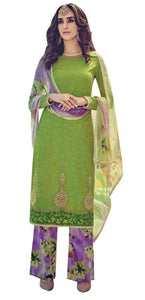 Designer Green Embroidered Pashmina Winter Dress Material with Chiffon Dupatta VN17-Anvi Creations-Pashmina Dress Material