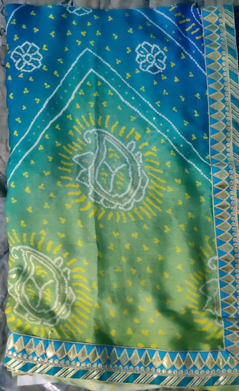 Firozi Green Bandhej Bandhani Printed Saree BAN482 - Ethnic's By Anvi Creations