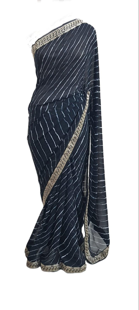 Black Lehariya Printed Saree with Embroidered Blouse VH35E - Ethnic's By Anvi Creations