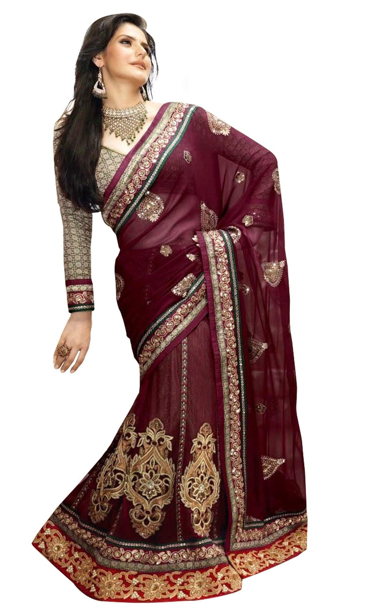 Maroon Georgette Embroidered Lehenga Saree Z3312-Anvi Creations-Designer Saree