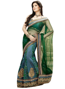 Green Blue Net Silk Embroidered Lehenga Saree Z3316-Anvi Creations-Designer Saree