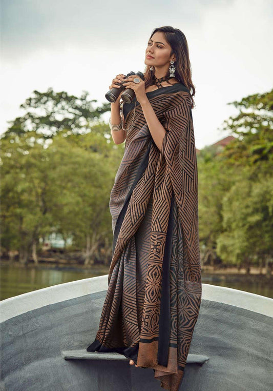 Designer Brown Kota Brasso Cotton Silk Saree ZU01-Anvi Creations-Kota Brasso Saree,Printed Silk Saree