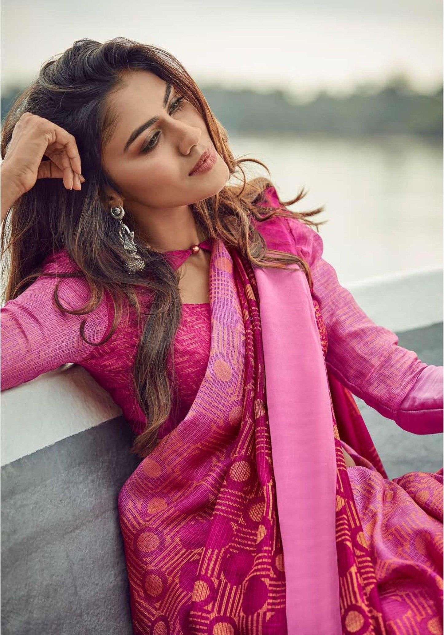 Designer Pink Kota Brasso Cotton Silk Saree ZU03-Anvi Creations-Kota Brasso Saree,Printed Silk Saree
