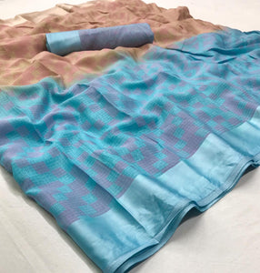 Designer Beige Blue Kota Brasso Cotton Silk Saree ZU05-Anvi Creations-Kota Brasso Saree,Printed Silk Saree