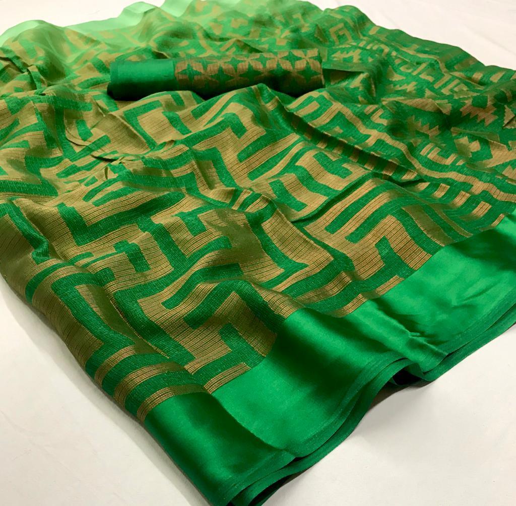 Designer Green Kota Brasso Cotton Silk Saree ZU06-Anvi Creations-Kota Brasso Saree,Printed Silk Saree