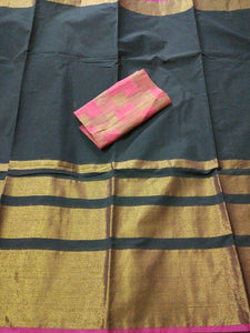 Exclusive Black Chanderi Cotton Silk Saree Antique Zari Border CS46-Anvi Creations-Handloom